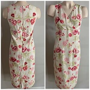 Y2K Chadwick’s Real Comfort Linen Floral Midi Dress Size 6 Cottagecore